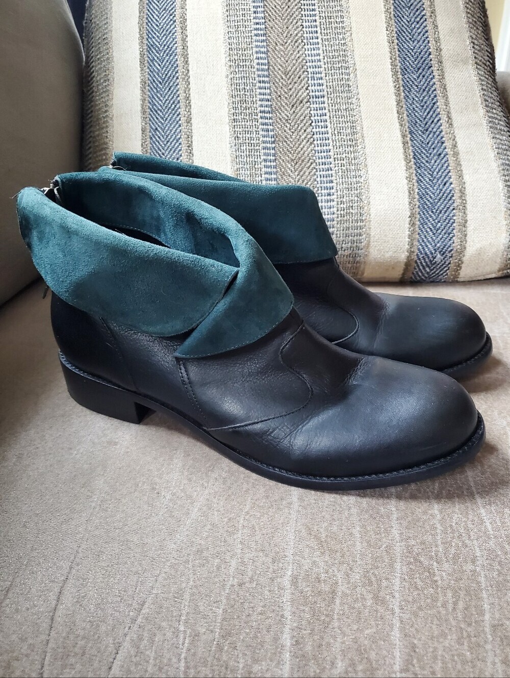 Anthropologie Schuler & Sons Suede Contrast Cuff Leather Black Booties 10